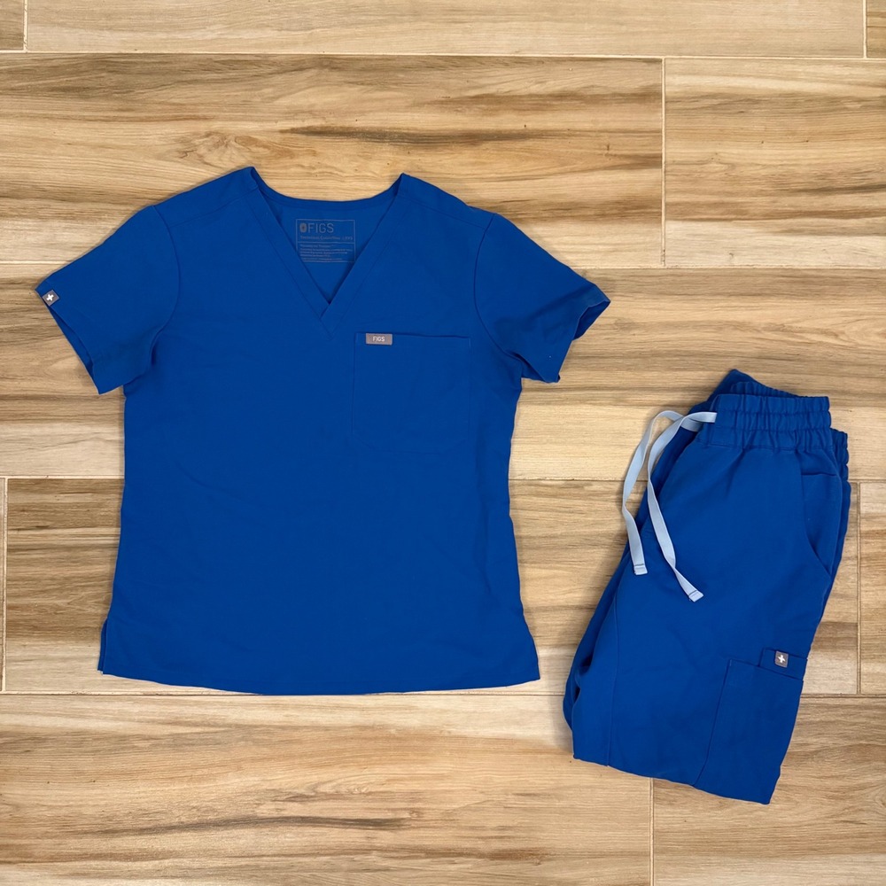 FIGS Technical Collection Royal Blue Scrub Set XXS V-Neck Top Jogger Pants